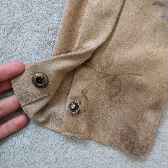 Kut From The Kloth Tayanita Faux Suede Tan Floral Open Drape Front Jacket Boho - Picture 8 of 9